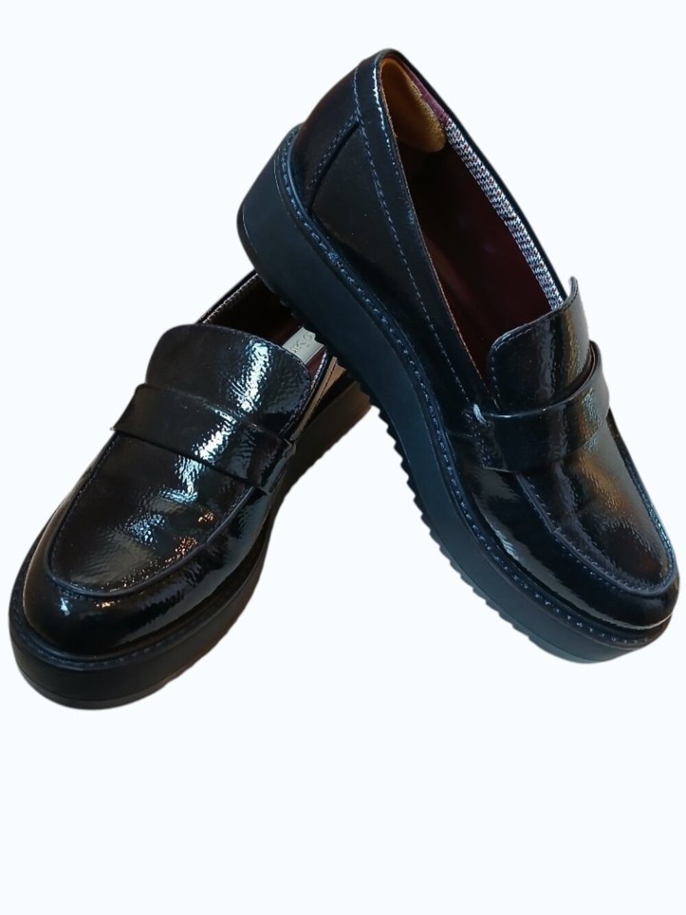 FRANCO SARTO Navy Blue Patent Leather Platform Loafers - Picture 4 of 12
